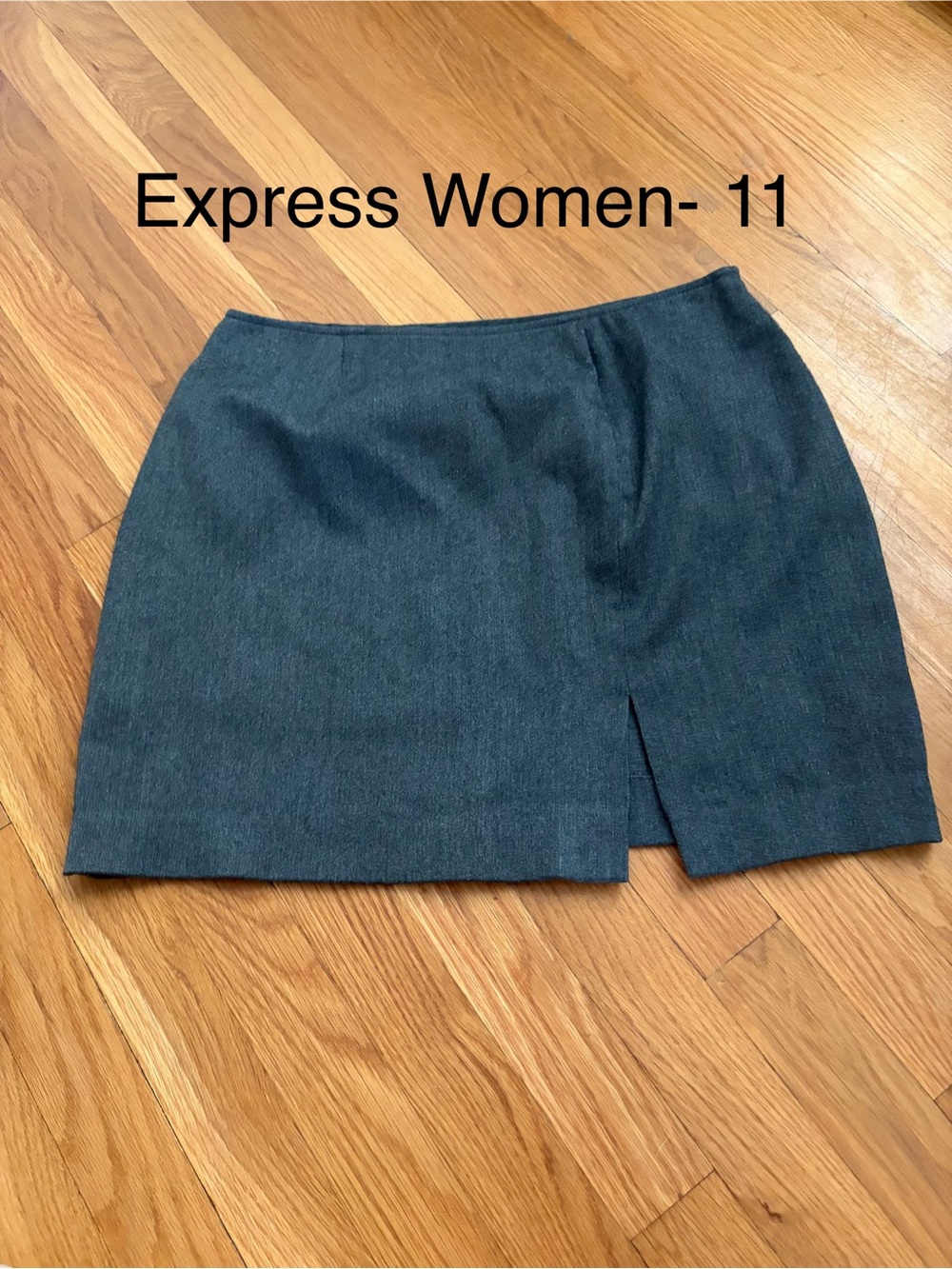 Express Charcoal Gray Mini Skirt with Front Slit